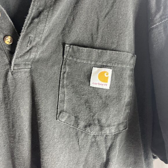Carhartt 2XL Henley T-Shirt Black 3 Button Loose Fit Short Sleeve Pocket Relaxed - Picture 2 of 5